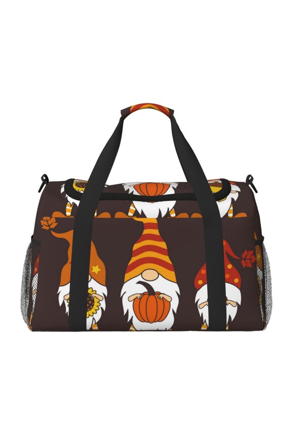 Fall Gnomes Print Gym Bag,Carry on Weekender Overnight Bag, Travel Duffel Bags, Personal Item Travel Bag,Tote Bag,Workout Dance Bag