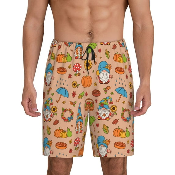 Honeii Fall Gnomes1 Print Men's Pajama Sleepwear Shorts - a comfy pajama bottom and lounge short for Relaxed Home Wear-Large