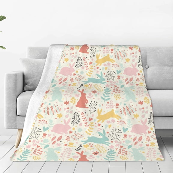 Honeii Fall Rabbit Print Fleece Blanket - Throw Blanket for Bed, Sofa, Couch, Camping, and Travel , Microplush Ultra Soft Warm Blanket-60"x50"