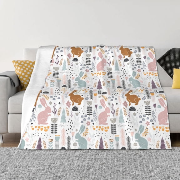 Honeii Fall Rabbit print throw blanket, crafted from cozy cotton flannel, offers versatile home decor as a bedding suitable for all seasons.-80"x60"