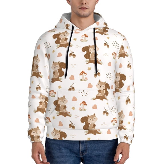 Honeii Fall Squirrel Pattern Mens Hoodies Men's Loose Sleeve Sweatshirt,Pullover Hooded Sweatshirt for Men,Essentials Hoodie-X-Large
