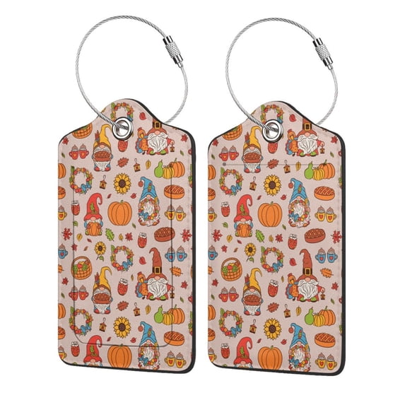 Honeii Fall Thanksgiving Print Leather Luggage Tag for Suitcases,ID Tags,Bag Tags for Luggage,Functional Travel Tag-2 PCS