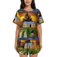 thumbnail image 1 of Honeii Fall Village Scenery for Women's Summer Pajama Set featuring Soft Short Sleeve Shirt & Matching Bottoms with Convenient Pockets for Relaxed Home Wear-4X-Large, 1 of 6