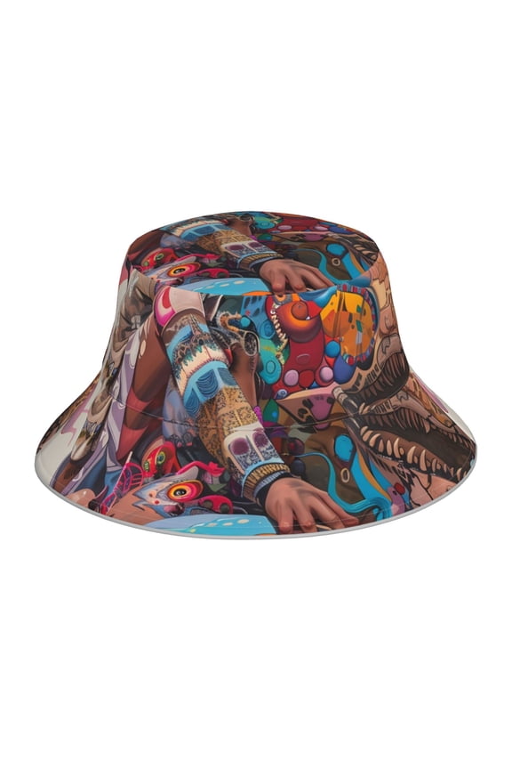 Fantasy Colorful Beast for Unisex Bucket Hat Waterproof Rain Hat Reversible Shiny Rave Bucket Hat for Concert Festival Boonie Cap