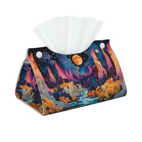 Honeii Fantasy Cosmic Landscape for Tissue Box Cover/Holder - Covers Rectangular Shaped Boxes with a Contemporary Finish - Designed with Modern PVC Leather