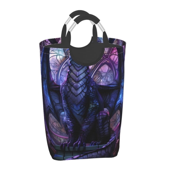 Honeii Fantasy Dragon In Cathedral Print Laundry Hamper Collapsible Laundry Baskets, Freestanding Waterproof Clothes Hamper with Easy Carry Handles
