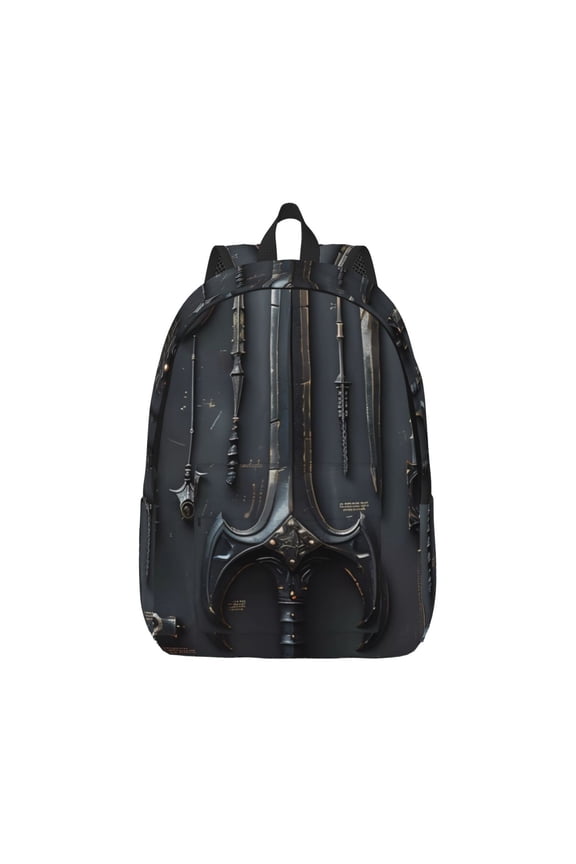 Fantasy Medieval Weaponry Print Canvas College Laptop Backpack, Durable Rucksack Travel Notebook Bag School Backpack Book Bag for Men Women-Small