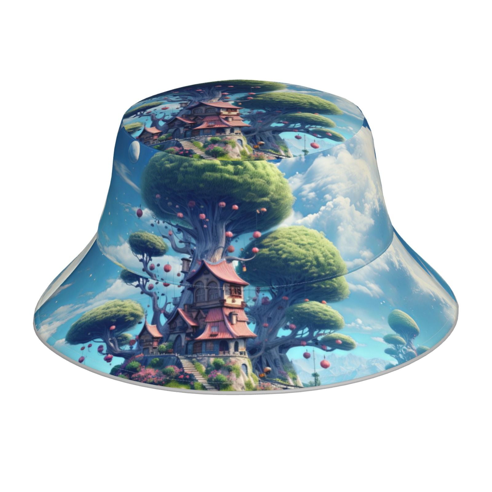 Honeii Fantasy Treehouse Planet Scene for Unisex Bucket Hat Waterproof ...