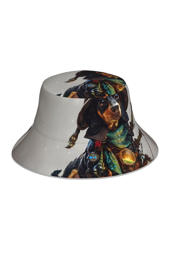 Fantasy Wizard Dog Art for Unisex Bucket Hat Waterproof Rain Hat Reversible Shiny Rave Bucket Hat for Concert Festival Boonie Cap