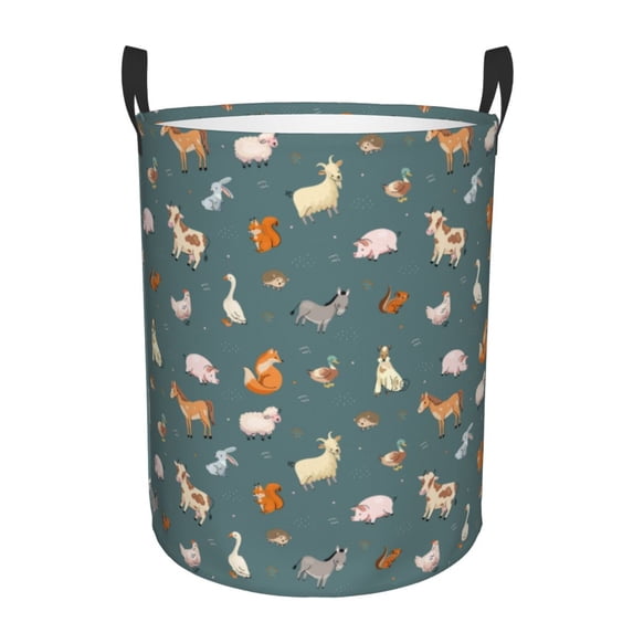 Honeii Farm Animal Print Laundry Hamper Basket,Baby Nursery Woven Storage Basket for Toys Bin,Pillows,Blankets,Clothes-
