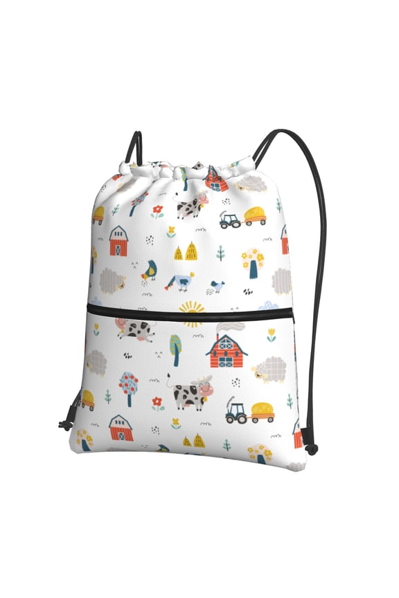 Farm Animals Print Drawstring Backpack,String Bag,Sackpack Cinch Water Resistant Nylon for Gym Shopping Sport Yoga