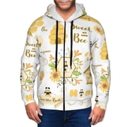 Honeii Farm Bee Cute Honey Print Hoodies for Men, Pullover & Full Zip, Breathable Zip up Hoodie, Sweatshirt-Small