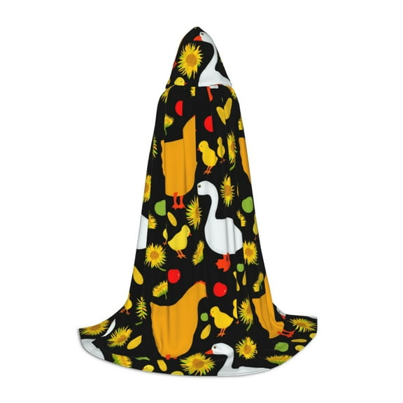 Honeii Farm Goose Print Poncho Cape, Cloak Coat, Snuggly Hooded Wearable Blanket, Hooded Cape For Teenagers,Halloween Costumes-