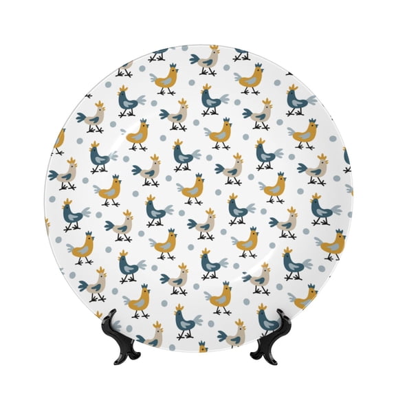 Honeii Farm Roosters Print Elegant Bone China Decorative Plate, Porcelain Plate,Art Crafts,Ceramic Ornaments for Home Office Wall Decor-7in