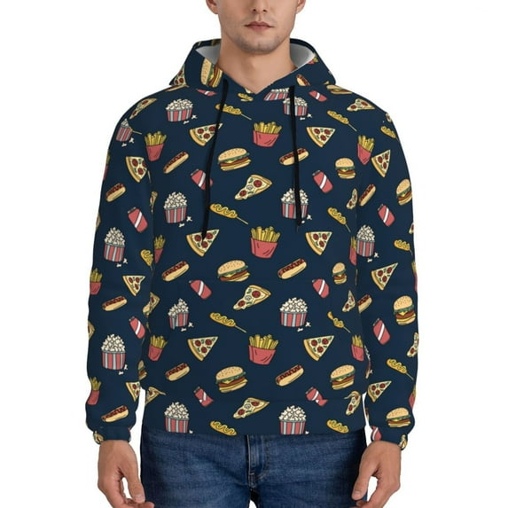 Honeii Fast Food Pattern Mens Hoodies Men's Loose Sleeve Sweatshirt,Pullover Hooded Sweatshirt for Men,Essentials Hoodie-Small