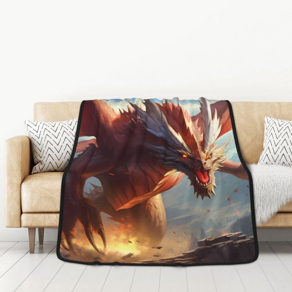 Honeii Ferocious Dragon Fury for Throw Blanket for Couch - Thick Blanket, Soft Fuzzy Plush Throw Blanket for All Seasons, Double Sided Blanket,50x60 In