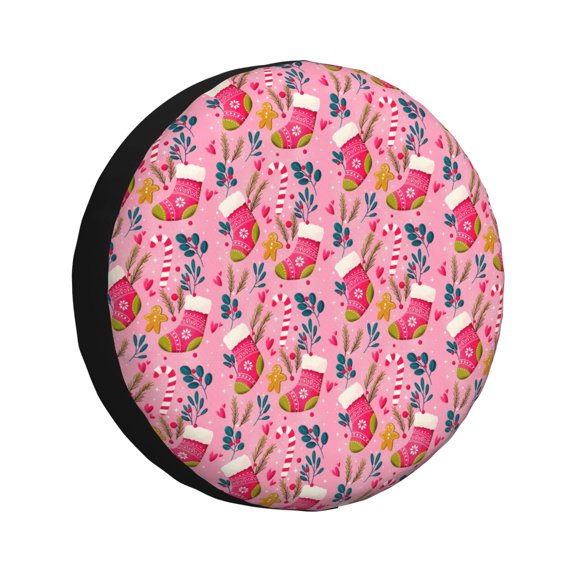 Honeii Festive Christmas Stocking Cheer Print Tire Covers, Waterproof Anti-UV Sun Snow Rain Tire Covers for Trailers, RV, Camper, SUV, Truck-