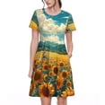 thumbnail image 1 of Honeii Field Style Bicycle Young Sunflower Print Women’s Short Sleeve Dress, Comfortable Casual Dress, Soft Polyester Spandex Blend, Stylish Everyday Wear for Summer, Perfect for Travel and Vacation, 1 of 6