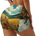 thumbnail image 1 of Honeii Field Style Bicycle Young Sunflower Print Women's Workout Shorts, Gym Shorts for Active Wear, Sports Shorts,Women's Running Shorts,Quick Dry Athletic Shorts-Medium, 1 of 8