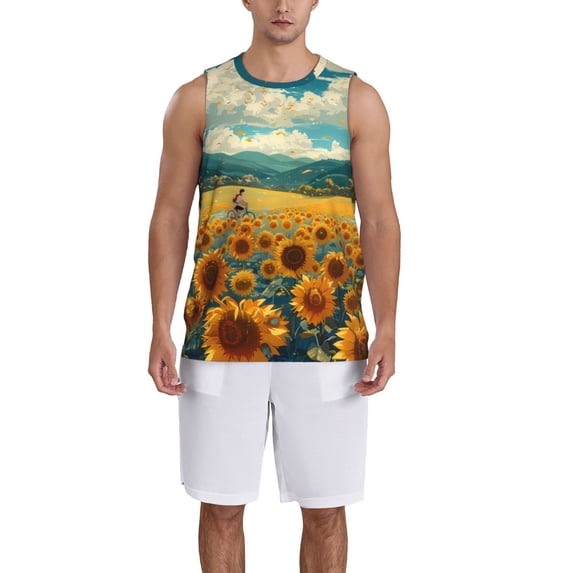 Honeii Field Style Bicycle Young Sunflower print basktball shirt for men and women, Unisex basketball jersey for Theme party-Large