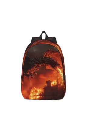 Fiery Dragons Castle Attack Print Canvas College Laptop Backpack, Durable Rucksack Travel Notebook Bag School Backpack Book Bag for Men Women-Small
