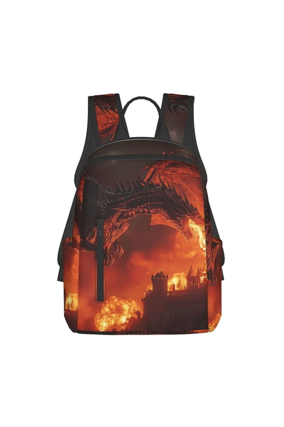 Fiery Dragons Castle Attack Print Lightweight Backpacks,Carry on Backpack,Durable Backpack for School, Work & Travel