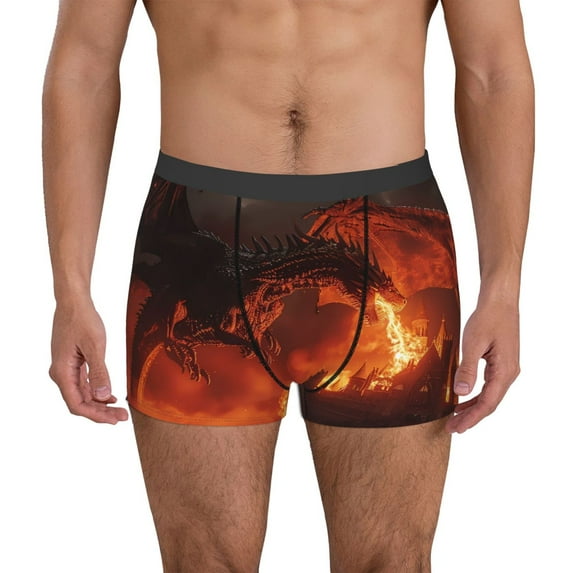 Honeii Fiery Dragons Castle Attack Print Mens Boxer Briefs Breathable,Boxer Brief for Men, Moisture-Wicking Underwear-XX-Large