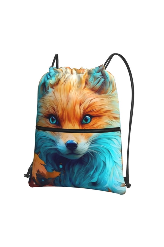 Fiery Red Maple Leaf Fox Print Drawstring Backpack,String Bag,Sackpack Cinch Water Resistant Nylon for Gym Shopping Sport Yoga