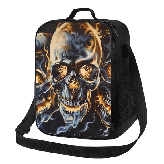 Honeii Fiery Skull Trio Print Insulated Lunch Bag, Reusable Lunch Box for Adult, Leakproof Cooler Bag for Work Office Travel Picnic