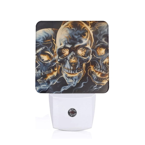 Honeii Fiery Skull Trio Print LED Night Light with Light Sensor, Night Lights Plug Into Wall,Ideal for Bedrooms and Hallways-US