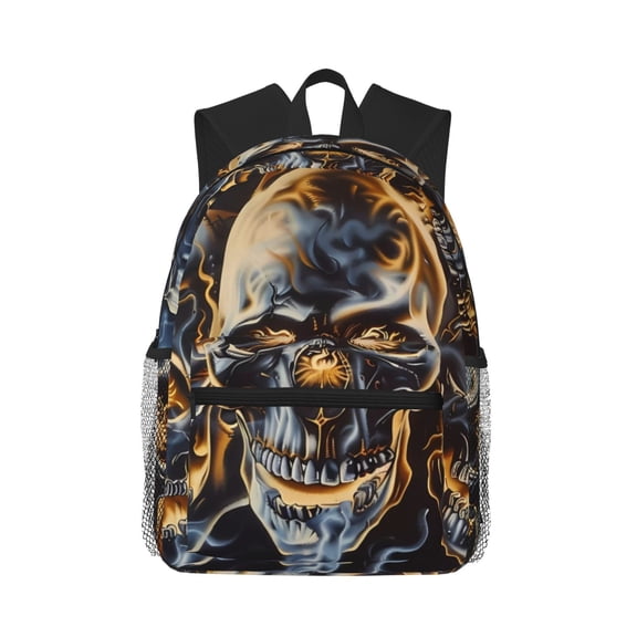 Honeii Fiery Skull Trio Print School Backpack,Casual Lightweight Travel Rucksack Daypack,Backpacks for College High