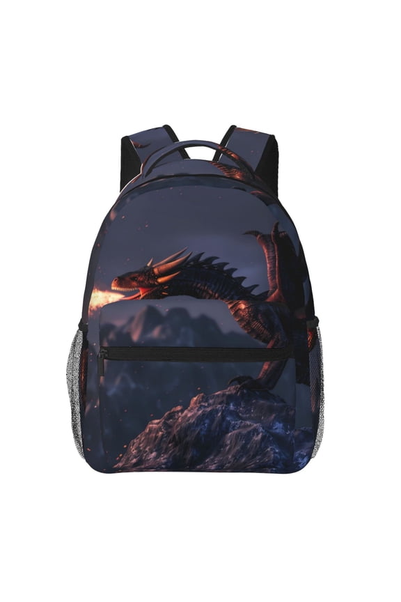 Fire Breathing Dragon Twilight Print Backpack for Both Men and Women, Basic Bookbag for College, Work, or Travel,Rucksack Computer Bag-One Size