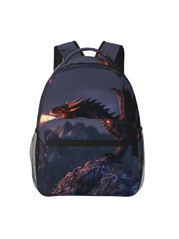 Fire Breathing Dragon Twilight Print Backpack for Both Men and Women, Basic Bookbag for College, Work, or Travel,Rucksack Computer Bag-One Size