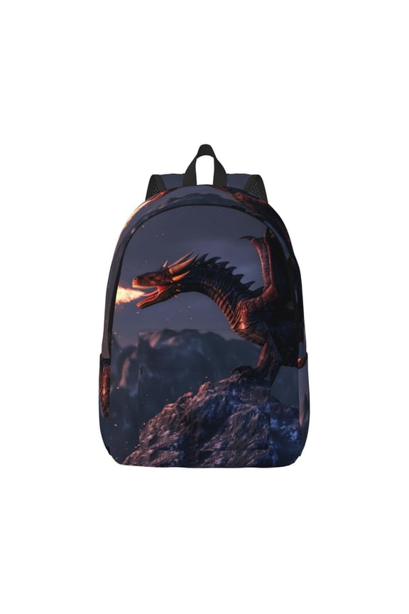 Fire Breathing Dragon Twilight Print Canvas College Laptop Backpack, Durable Rucksack Travel Notebook Bag School Backpack Book Bag for Men Women-Small