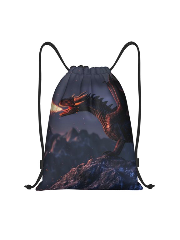 Fire Breathing Dragon Twilight Print Drawstring Backpack,Drawstring Bags String Backpack Gym Cinch Sack Backpack Sport Bag Draw-Medium