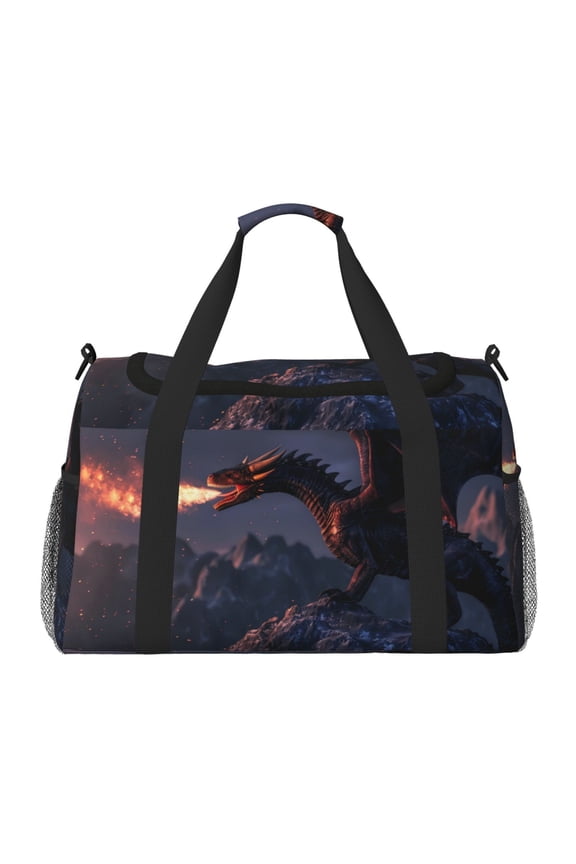 Fire Breathing Dragon Twilight Print Gym Bag,Carry on Weekender Overnight Bag, Travel Duffel Bags, Personal Item Travel Bag,Tote Bag,Workout Dance Bag