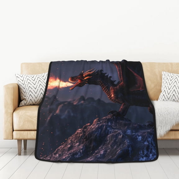 Honeii Fire Breathing Dragon Twilight for Throw Blanket for Couch - Thick Blanket, Soft Fuzzy Plush Throw Blanket for All Seasons, Double Sided Blanket,50x60 In