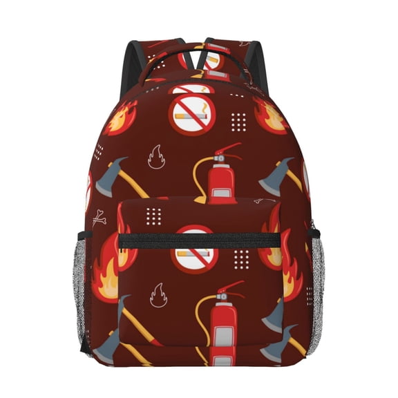 Honeii Fire Extinguisher Print Backpack for School,15.6 inch Laptop Back Pack for High School and College Students, Waterproof Computer Bookbag-One Size