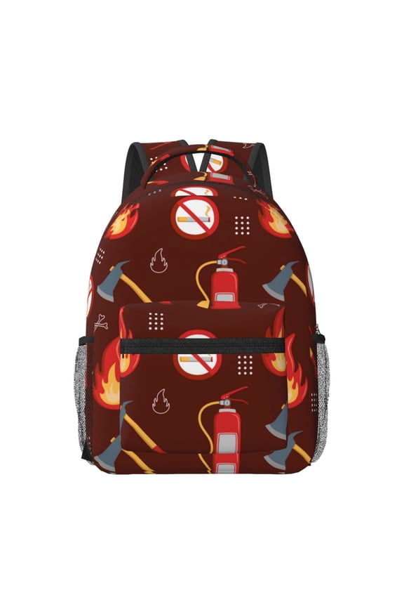 Fire Extinguisher Print Backpack for School,15.6 inch Laptop Back Pack for High School and College Students, Waterproof Computer Bookbag-One Size