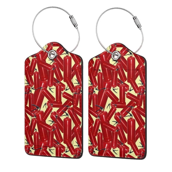 Honeii Fire Extinguisher Print Leather Luggage Tag for Suitcases,ID Tags,Bag Tags for Luggage,Functional Travel Tag-2 PCS