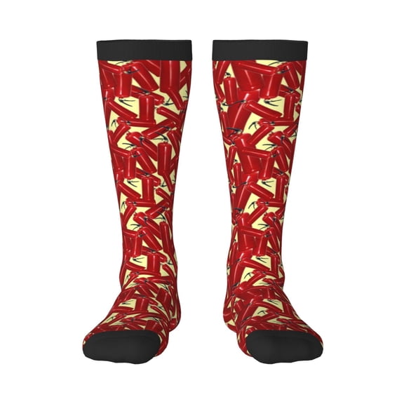 Honeii Fire Extinguisher Print Long Socks,Novelty Design Socks Gift for Men and Women,Crew Socks,Calf Socks