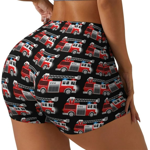 Honeii Fire and Rescue Truck Print Women's Workout Shorts, Gym Shorts for Active Wear, Sports Shorts,Women's Running Shorts,Quick Dry Athletic Shorts-X-Large