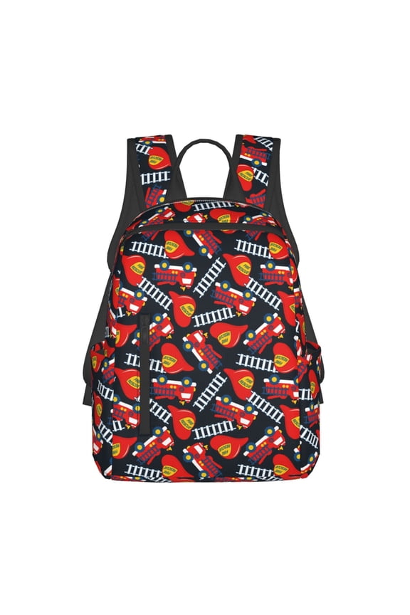 Fire Rescue With Red Helmet And Truck Print Lightweight Backpacks,Carry on Backpack,Durable Backpack for School, Work & Travel