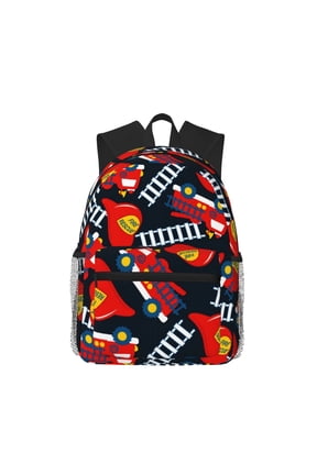 Fire Rescue With Red Helmet And Truck Print School Backpack,Casual Lightweight Travel Rucksack Daypack,Backpacks for College High