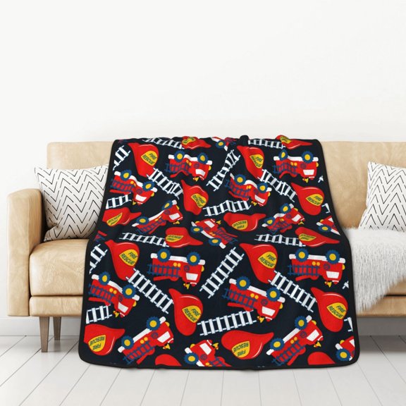 Honeii Fire Rescue With Red Helmet And Truck for Throw Blanket for Couch - Thick Blanket, Soft Fuzzy Plush Throw Blanket for All Seasons, Double Sided Blanket,50x60 In