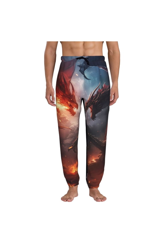 Fire Sky Dragon Print Mens Jogger Sweatpants, Men's Lounge Pants with Pockets-3X-Large