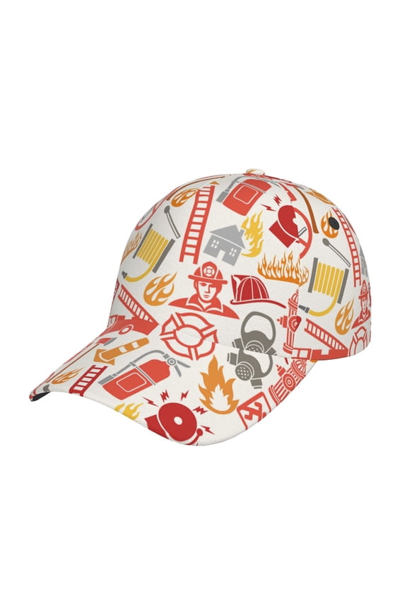 Firefighter Icons Print Hat, Women's Baseball Hat Unisex Fit, Baseball Cap,Adjustable One Size