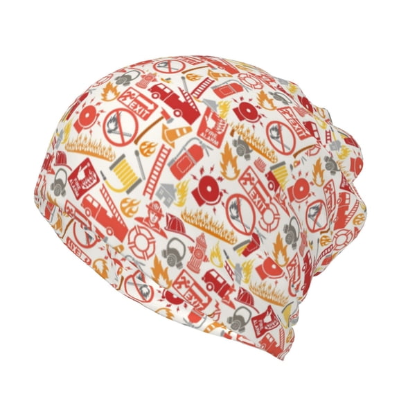 Honeii Firefighter Icons Print Winter Beanie Daily Hat - Thermal Polar Fleece Ski Running Hat Skull Cap for Men and Women,Beanie