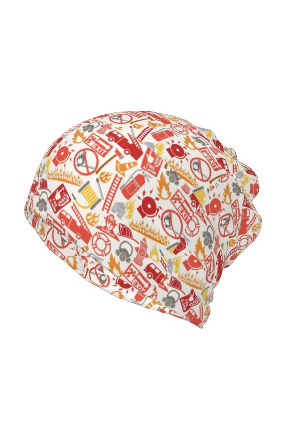 Firefighter Icons Print Winter Beanie Daily Hat - Thermal Polar Fleece Ski Running Hat Skull Cap for Men and Women,Beanie
