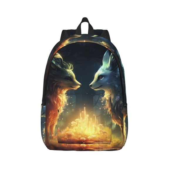 Honeii Firefly Forest Fox Print Canvas College Laptop Backpack, Durable Rucksack Travel Notebook Bag School Backpack Book Bag for Men Women-Small